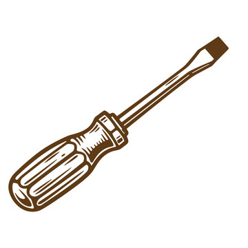 Detailed sketch of a classic flathead screwdriver a common tool for repair and construction