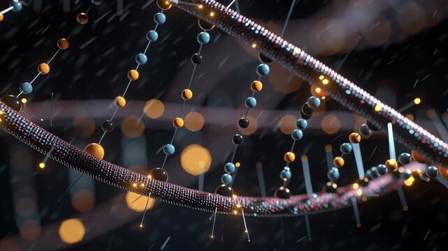 Close-up gene rewrite concept shown as precise micro cut and micro stitch visual metaphor, ultra premium editorial science, gene-based therapy