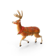 Reindeer figure with large antlers and festive red harness bells