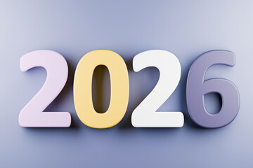 The colorful numbers 2026 are displayed on a grey background