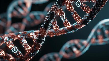 Close-up genomic lattice model folding with intelligent algorithmic geometry UI, minimal hard light biotech aesthetic, gene-based therapy