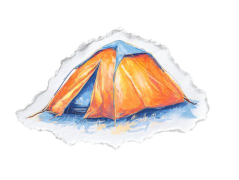 Camping tent art colorful illustration on a transparent background