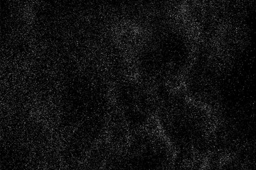 Snow flakes falling isolated. White snowflakes on black background. Distressed white grainy pattern texture. Dust overlay textured. Grain noise particles. Vector illustration, EPS 10.