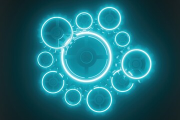 Glowing blue circle surrounded by smaller circles