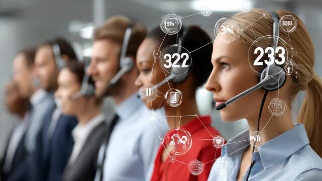 Customer Support: An experienced support team assists clients using a headset. The shot emphasizes their concentration and dedication to offering outstanding service. 