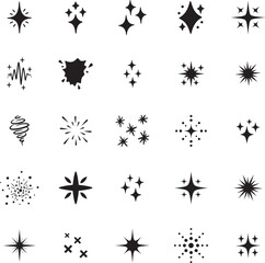 Fototapeta premium Sparkle effect Silhouette doodles collection. Includes Silhouette symbols sparkle, shine, star, glitter, magic and more. Isolated doodles. Sparkle effect doodles set. Minimalist doodles pack.