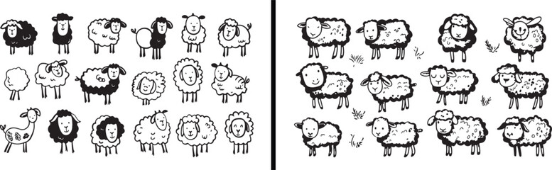Fototapeta premium Sheep Illustration Art, Farm Animal Drawing, Hand Drawn Sheep Vector, Cute Farm Artwork, Minimal Animal Design, Black and White Sheep Illustration, Adorable Animal Vector, Creative Farm Cartoon, Simpl