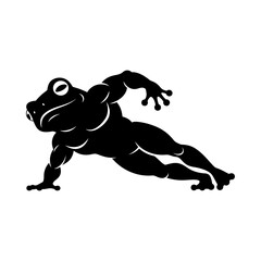 Fit Frog Silhouette Vector - Plank Pushup Pose Logo