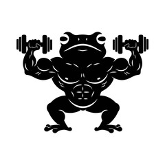 Frog Bodybuilder Silhouette Vector - Dumbbell Gym Logo