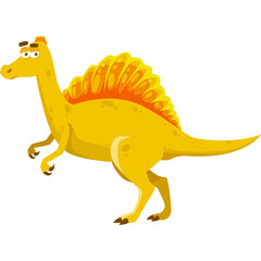 Yellow Cartoon Spinosaurus Dinosaur Standing with Orange Spikes on its Back and a White Background