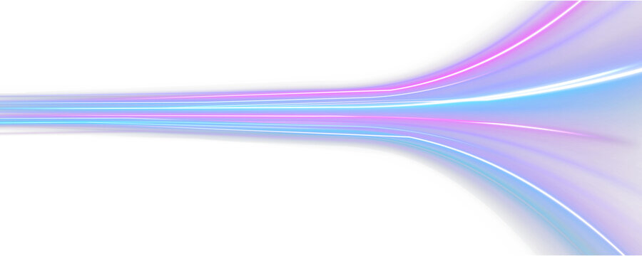 Fast magenta and cyan neon trails form twisting abstract paths. Motion blur adds speed and depth. Perfect for futuristic city, racing, and sci-fi backgrounds. PNG