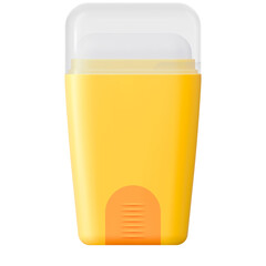 Yellow sunscreen stick with orange applicator on transparent background studio lighting