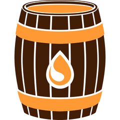 Wooden Barrel With Orange Bands And Water Drop Icon On Transparent Background Industrial Storage Container