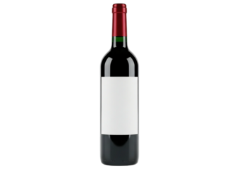 A red wine bottle with a blank label and a green capsule on a transparent background, perfect for product showcases and mockups