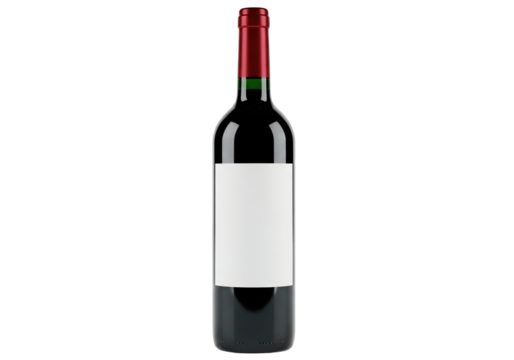 A red wine bottle with a blank label and a green capsule on a transparent background, perfect for product showcases and mockups