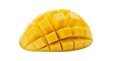 Delicious ripe mango sliced and diced on a clean transparent background, perfect for healthy eating