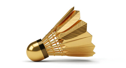 A luxurious golden badminton shuttlecock or birdie trophy isolated on a plain white background.