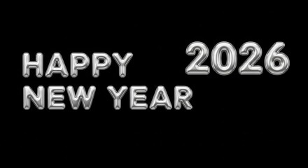 Fototapeta premium Happy new year 2026 silver metallic text