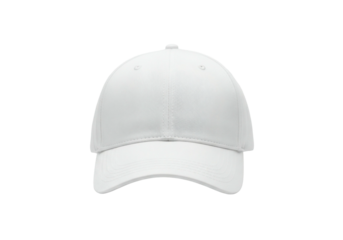 A clean white baseball cap on a transparent background, perfect for design mockups and apparel customization