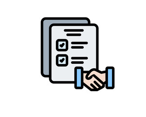 Signed Contract and Business Handshake Icon