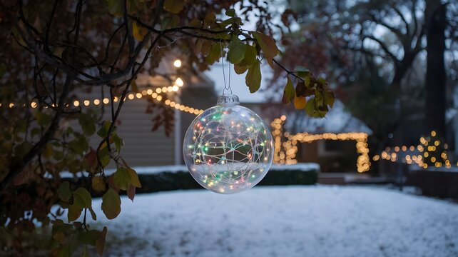 Glass Christmas Ball with Multicolored Lights - Powered by Adobe