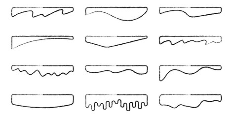 Set of twelve decorative borders with wavy straight and jagged edges in doodle style