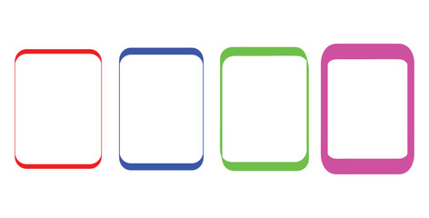 Four colorful rounded square frames in red blue green and pink on a white background