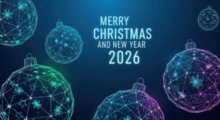 Merry christmas and new year 2026 with futuristic ornaments