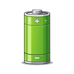 Green cylindrical battery with plus signs and a charge indicator symbol