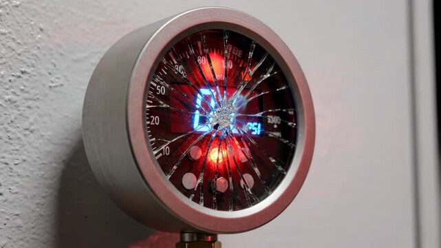Close-up of a digital pressure gauge displaying 800 PSI on a cracked screen