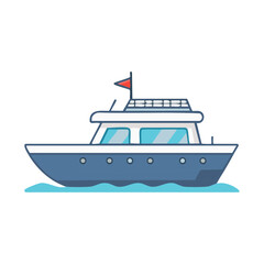 Naklejka premium Cartoon Boat Illustration with Red Flag, Floating on the Water