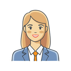 Fototapeta premium Businesswoman Cartoon Illustration Blonde Hair Blue Suit Orange Tie Vector Graphics