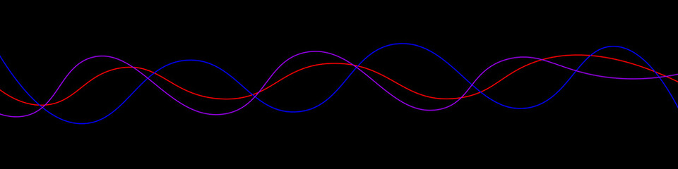 Thin red, blue, and purple wave patterns on a black background, giving a minimalist and futuristic impression.