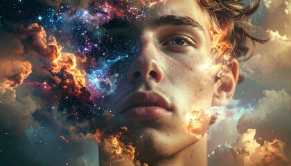 Cosmic Portrait A Blend of Human Form and Celestial Wonders