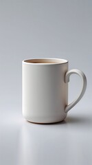 Fototapeta premium Vertical banner, wallpaper for social media of mug ceramic or porcelain material, realistic proportions, smooth curved handle, subtle reflections, and natural lighting. The surface show believable