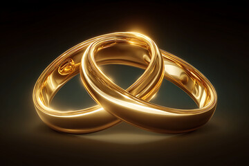 Luxurious, elegant golden wedding rings symbolizing unity and love, with realistic reflections and soft highlights