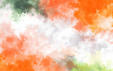 Abstract watercolor background with vibrant orange, white, and green hues blending softly, creating a dynamic and artistic textured scene.
