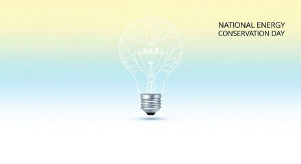 National Energy Conservation Day banner with creative light bulb outline containing tree branches. Green power concept for ecological sustainability and renewable electricity saving awareness.