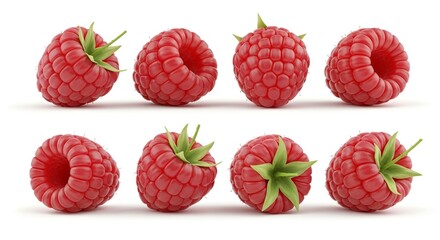 Juicy raspberries arranged beautifully on a white background, perfect for healthy eating promotions and summer recipes