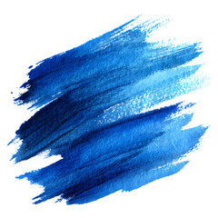 Artistic blue watercolor brush strokes with varying opacity and texture, creating a dynamic painted effect, isolated on white background.
