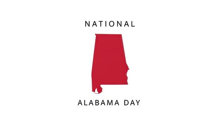 Simple, bold silhouette map of the State of Alabama in red color, ideal for educational content, travel, geography, and National Alabama Day projects.