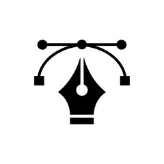 Illustration of a pen tool with bezier handles on transparent background silhouette