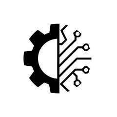 Gear and circuit board half and half illustration on transparent background silhouette