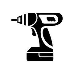 Illustration of a cordless electric drill tool icon on transparent background silhouette