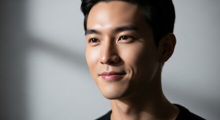 Close-up portrait of a young man with smooth skin and confident expression