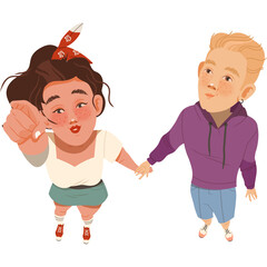 Young Couple Holding Hands With Red Bandana And Purple Hoodie Outdoors On A Sunny Day Looking Up