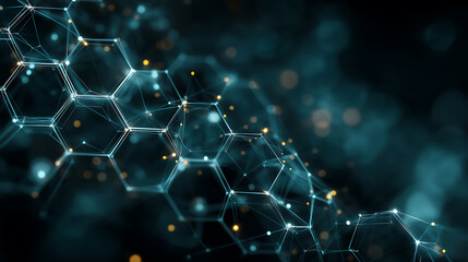 Abstract medical technology interface with geometric patterns in teal and navy gradient, circuit-like lines, digital mesh overlay, military-grade aesthetic