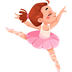 Young Girl Ballerina Dancing Gracefully in Pink Tutu and Ballet Slippers with Arms Extended in Joyful Pose Transparent Background