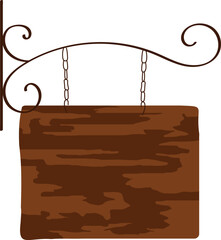 Rustic Wooden Sign Hanging on Wrought Iron Chain Vector
