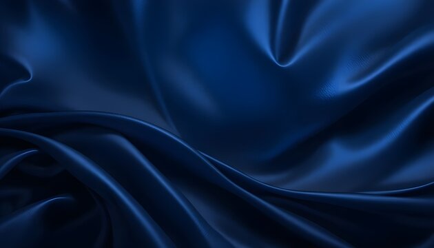 Elegant navy blue silk satin background with soft wavy folds and shimmering luxurious highlights